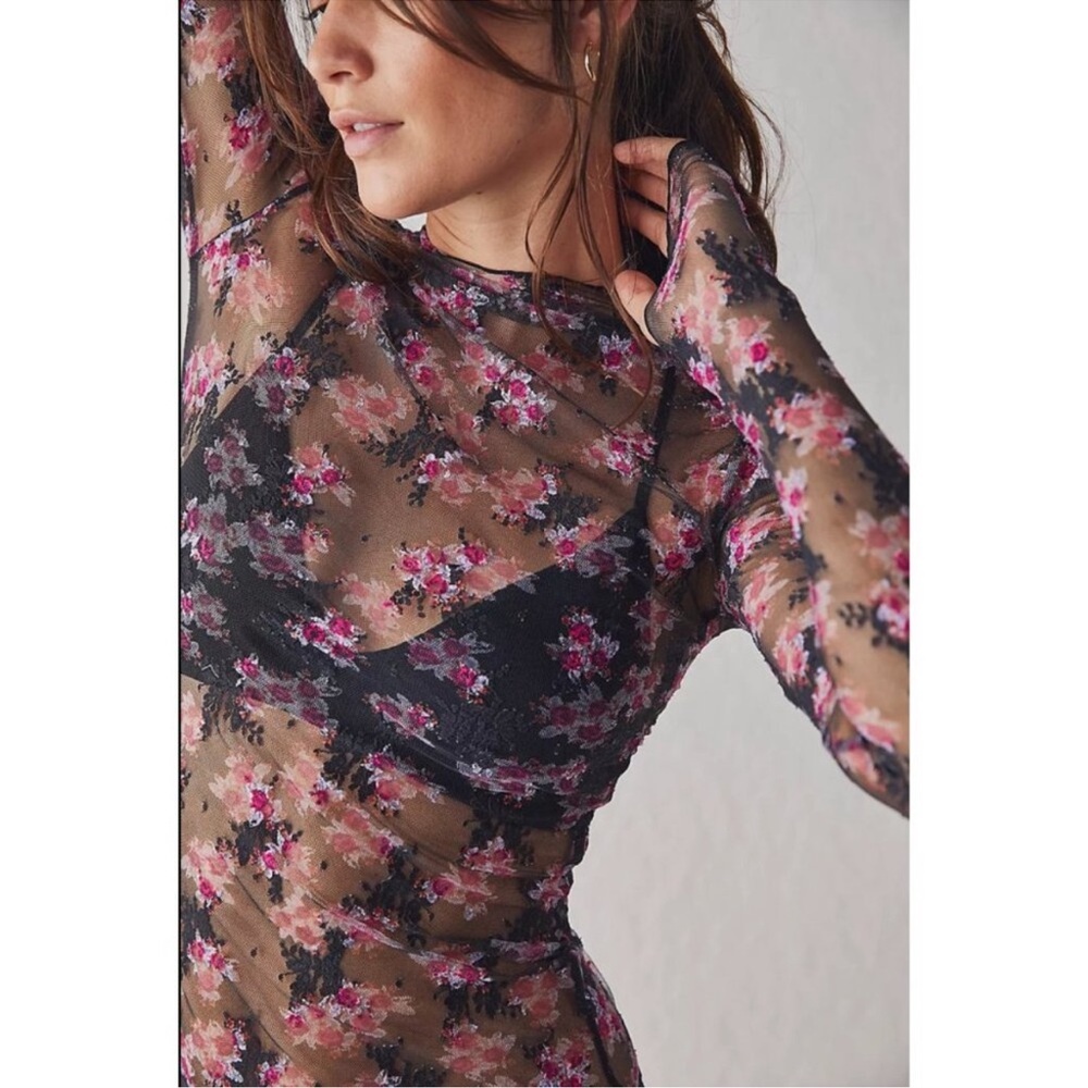NWT Free People Lady Lux Layering Top Black Pink Small